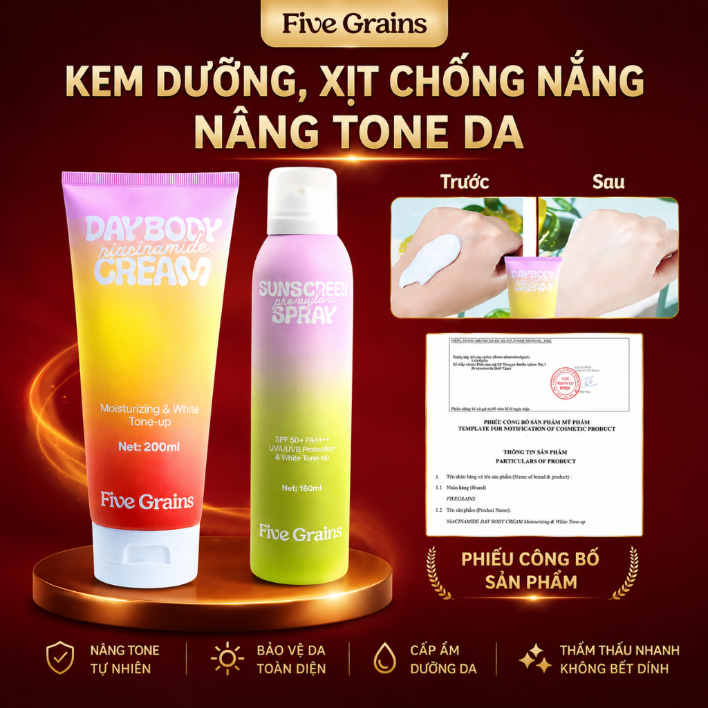 [FIVE GRAINS] Kem dưỡng Nâng Tone Chống Nắng Five Grains Niacinamide Alpha-Arbutin nâng tone ban ngà
