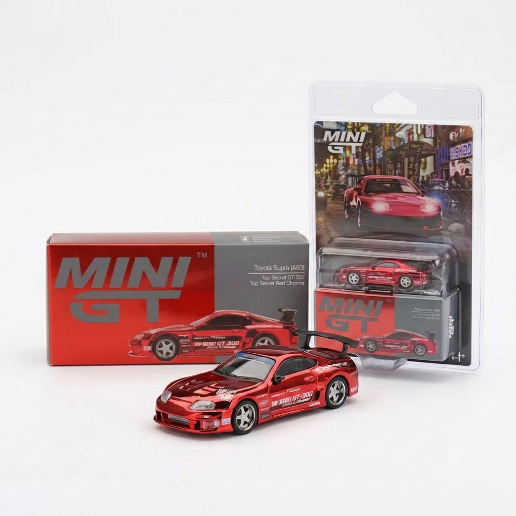 Mô hình xe Supra (A80) Top Secret GT-300 Top Secret Red Chrome tỉ lệ 1:64 MiniGT MGT01132