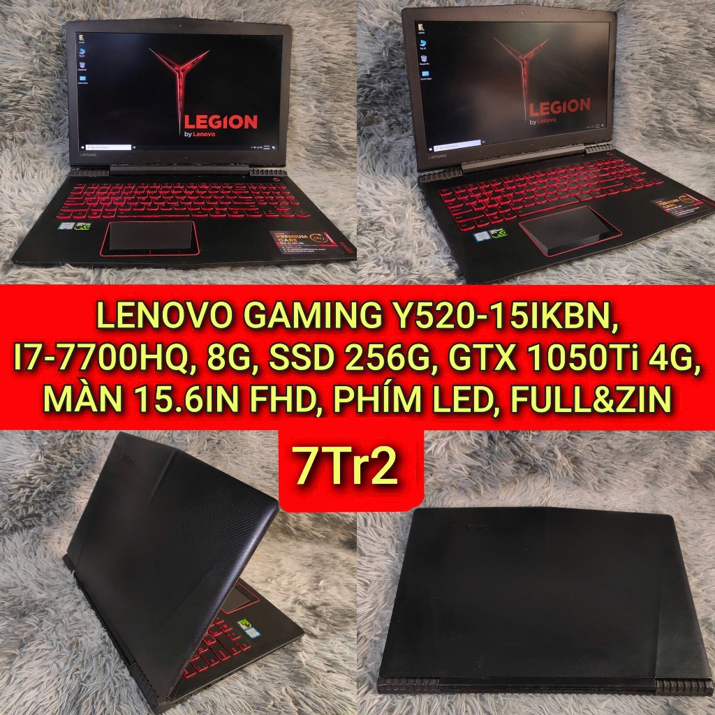 LAPTOP LENOVO GAMING Y520-15IKBN, I7-7700HQ, 8G, SSD 256G, GTX 1050Ti 4G, MÀN 15.6IN FHD, PHÍM LED, 