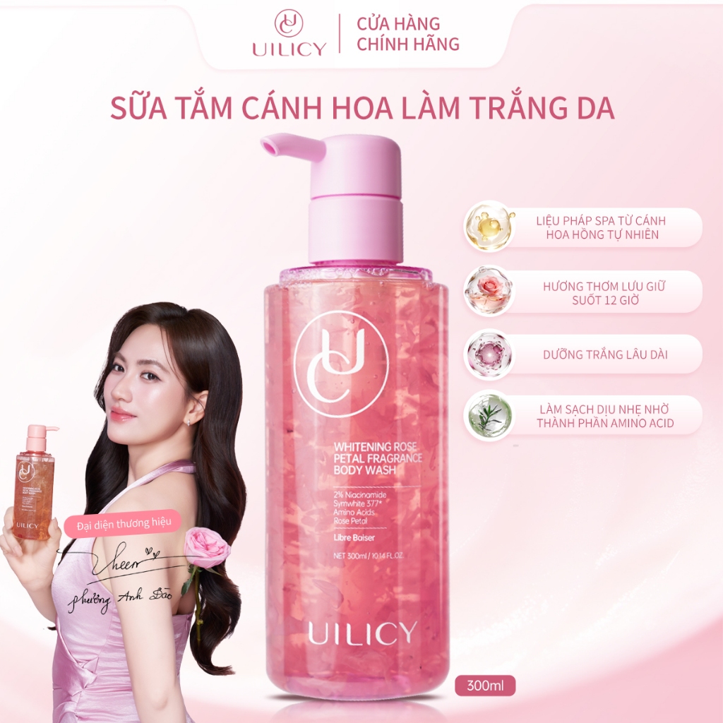 Sữa Tắm Cánh Hoa UILICY 300ml 2% Niacinamide Symwhite377 - Dưỡng Trắng Da Liệu Pháp SPA Hương Libre 