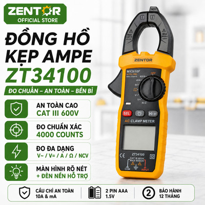 Ampe Kìm Đồng Hồ Kẹp Dòng Vạn Năng ZENTOR-Đo Điện Áp, Điện Trở, Dòng Điện, Điện Dung