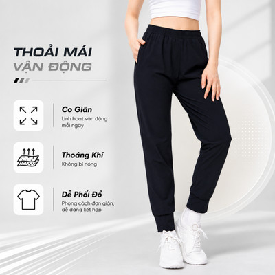 Quần Gió Nữ Dệt Kim Livan Co Giãn Mềm Mịn, Quần Jogger Bo Gấu LV24W04F301