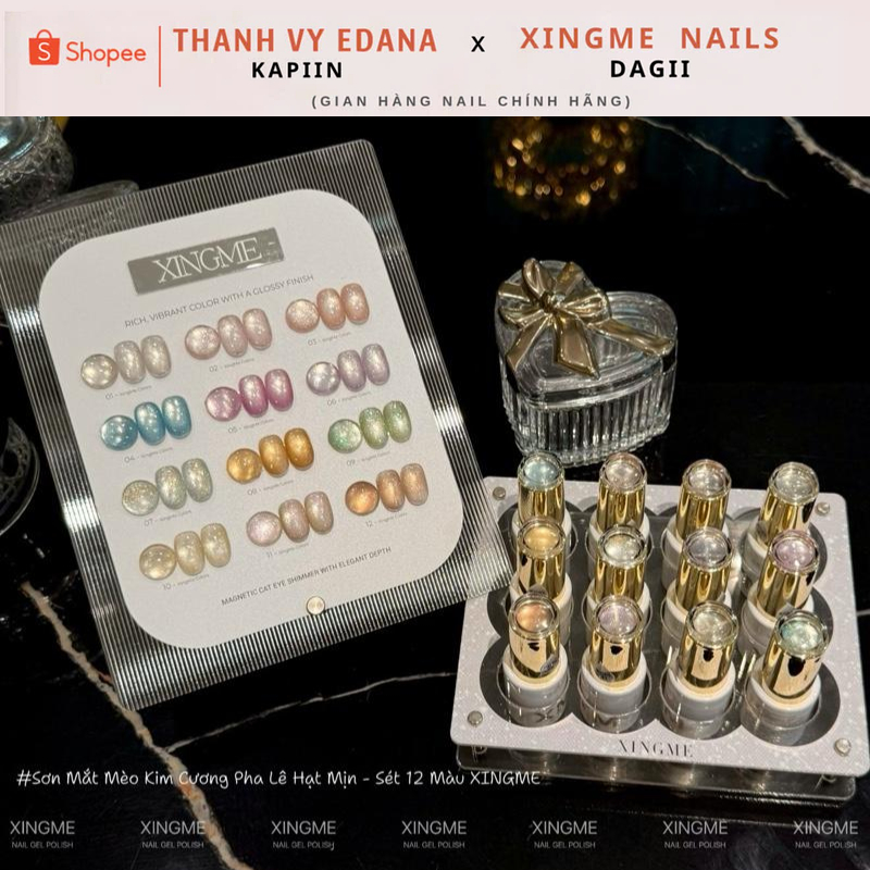 Sơn lẻ màu mắt mèo kim cương pha lê mịn XINGME, sơn gel nail siêu sáng chai 10g