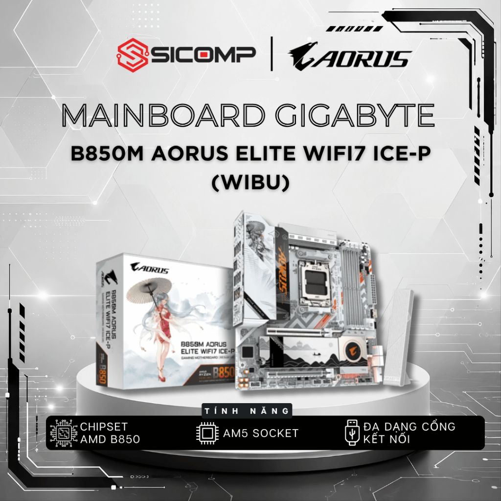 [FULL VAT] GIGABYTE B850M AORUS ELITE WIFI 7 ICE-P (WIBU), BH 36 THÁNG