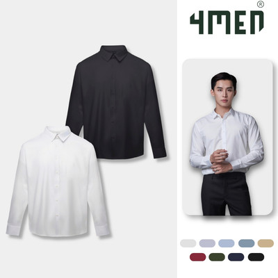 COMBO 2 Áo sơ mi nam tay dài trơn đẹp 4MEN SM088 lụa chéo hạn chế nhăn, mềm mịn, form tailored rộng công sở trẻ trung