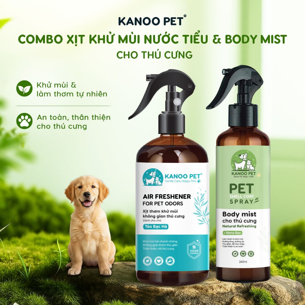 Combo 2 chai Xịt khử mùi nước tiểu & Body mist thú cưng Kanoo Pet - Giúp chó thơm mát, khử mùi hôi