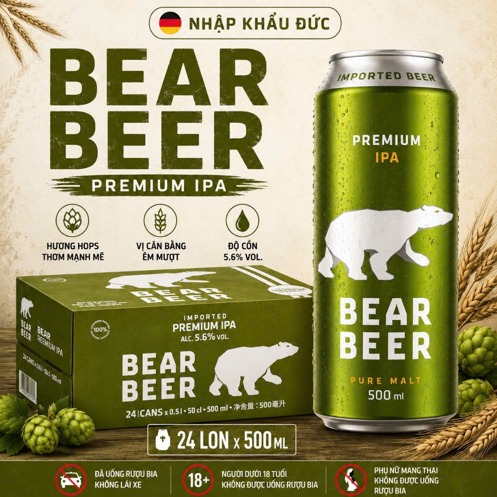 [HỎA TỐC HCM] Bia Gấu Bear Beer IPA 5.6% Thùng 24 Lon 500ml