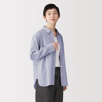 [26AW] MUJI Áo Sơ Mi Nữ Vải Broadcloth Cổ Thường Tay Dài