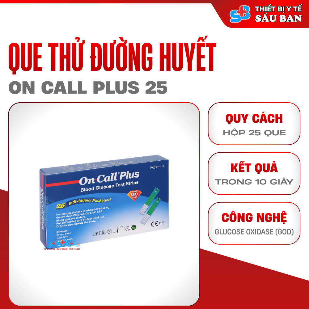 Que Thử Đường Huyết On Call Plus (Hộp 25 Que) - Que Thử Đường On Call Plus Dạng Tép 25 Que