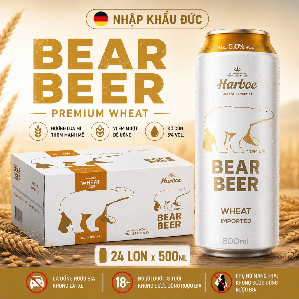 [HCM - HỎA TỐC] Bia Gấu Bear Beer Wheat 5% Thùng 24 Lon 500ml