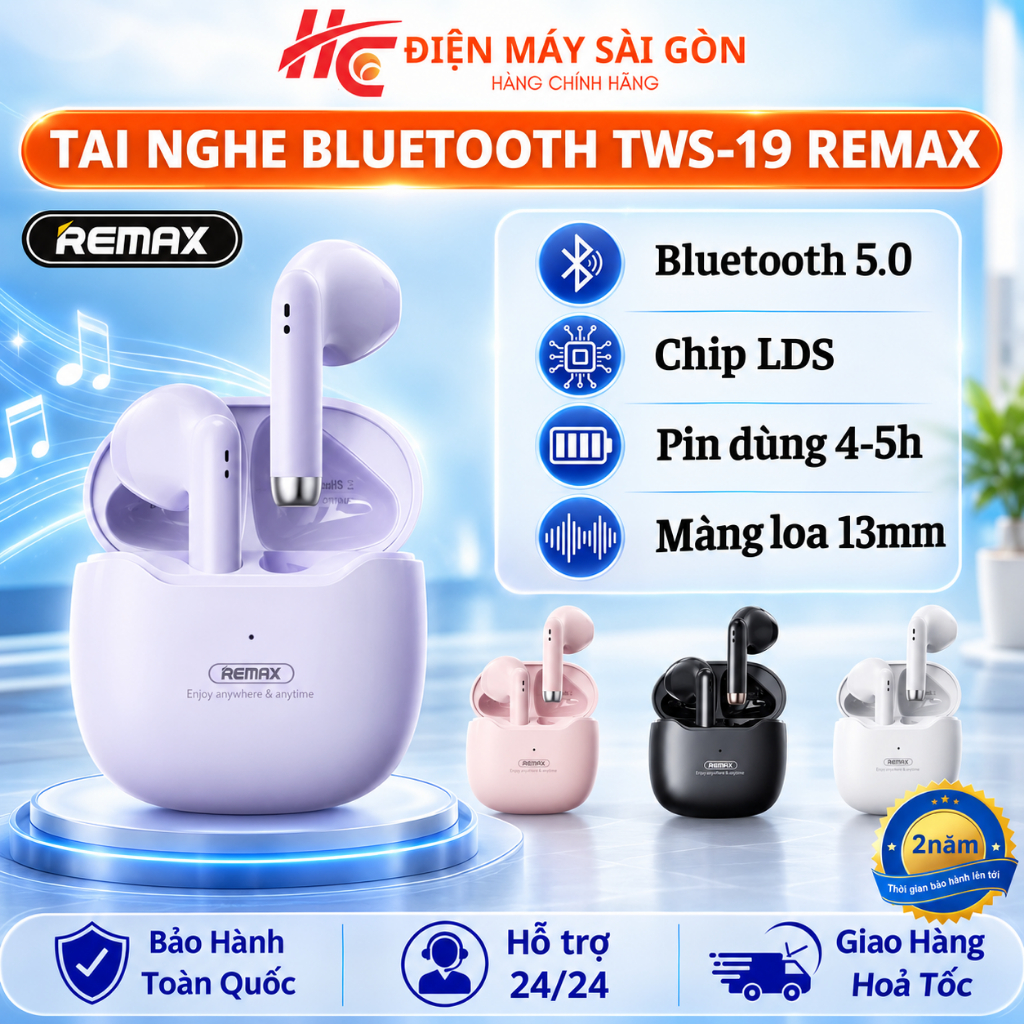 Tai Nghe Bluetooth Remax TWS-19 Marshmallow Series - Cảm Ứng Chạm, Không Độ Trễ Khi Chơi Game