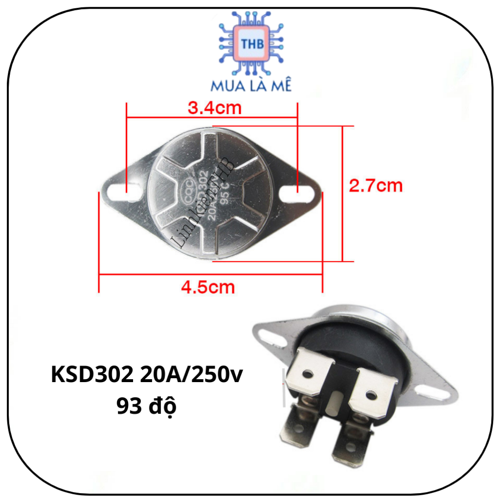 Rơ le nhiệt bình nóng lạnh 93 độ KSD302T KSD302X KSD302 20A 250V chất lượng cao - Linh kiện THB