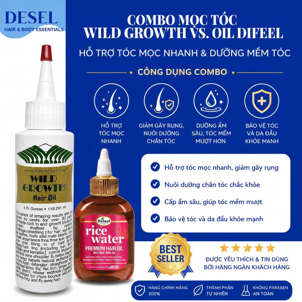 [DESEL] Combo Dầu Dưỡng Tóc Difeel + Wild Growth – Hỗ Trợ Mọc Tóc, Giảm Rụng, Phục Hồi Tóc Hư Tổn