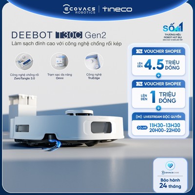 Ecovacs Deebot T30C Gen2 Robot hút bụi lau nhà | Lực hút tối đa 25.000Pa | OZMO™Turbo 2.0 | ZeroTangle 3.0