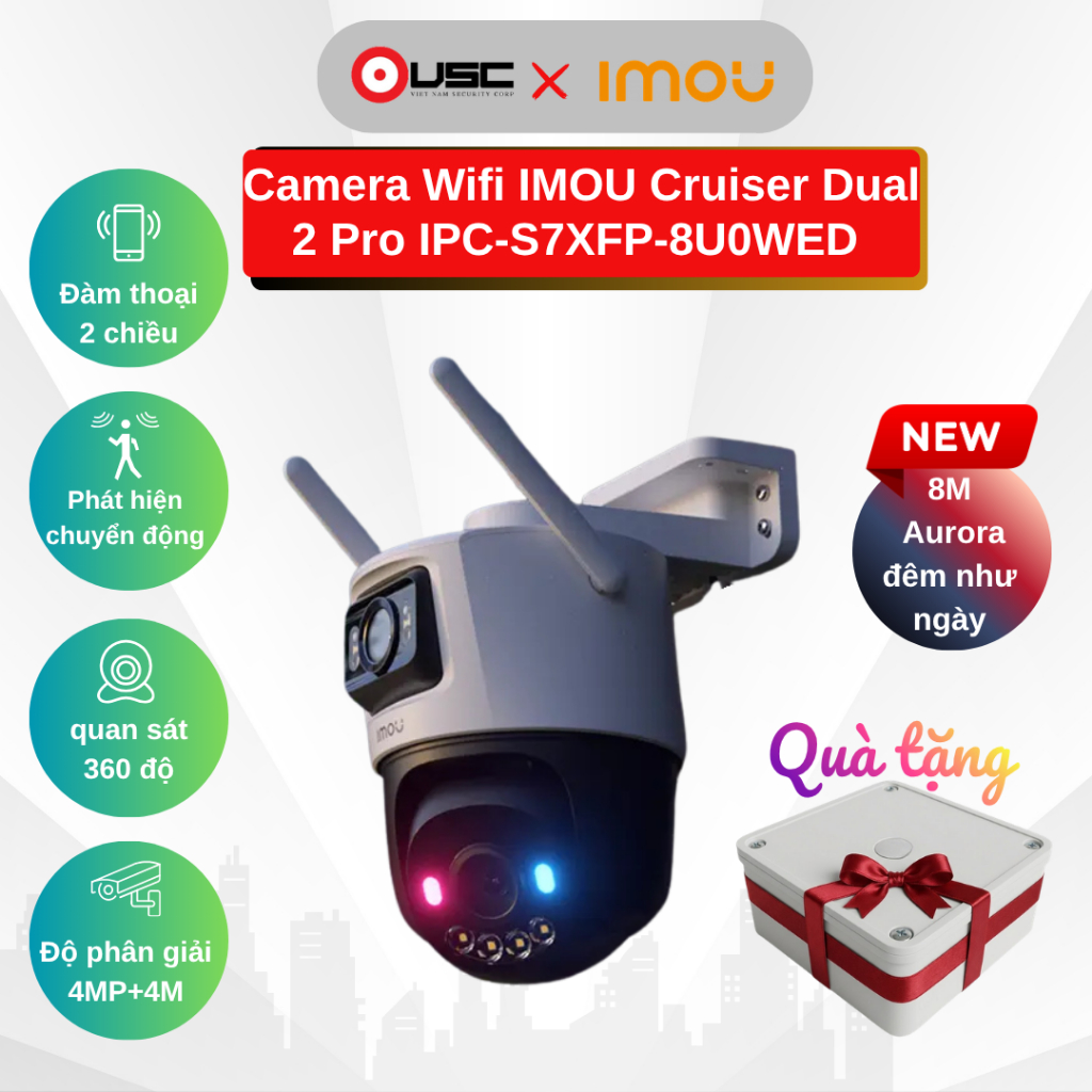 Camera IMOU Cruiser Dual 2 Pro IPC-S7XFP-8U0WED  2 mắt - Siêu rõ ban đêm công nghệ Aurora, quay quét
