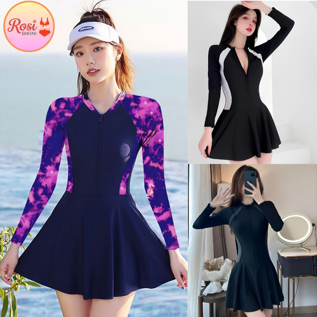 Bikini liền mảnh dáng váy có mút ngực và quần bảo hộ, đồ bơi nữ đi biển trẻ trung, thanh lịch