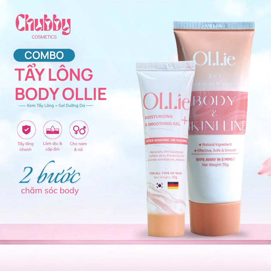 Combo Kem Tẩy Lông Body Ollie 70ml + Gel Dưỡng Da Ollie Cho Nam Nữ Tẩy Lông Tay Chân Nách Bikini Dịu
