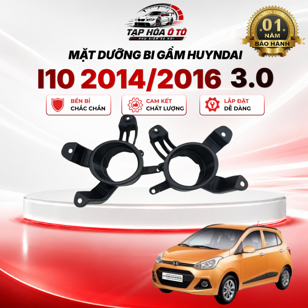 Mặt Dưỡng Bi Gầm Hyundai i10 2014 - 2016 Lắp Bi 3.0 Inch Chân Ford - Ốp Đèn Gầm i10 Nhựa PETG In 3D 