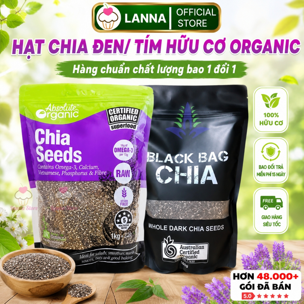 [LOẠI 1] Hạt Chia 1KG Absolute Chia Đen Chuẩn Organic Chất Lượng Sạch Đều Đẹp Ít Tạp Chất Ăn Kiêng