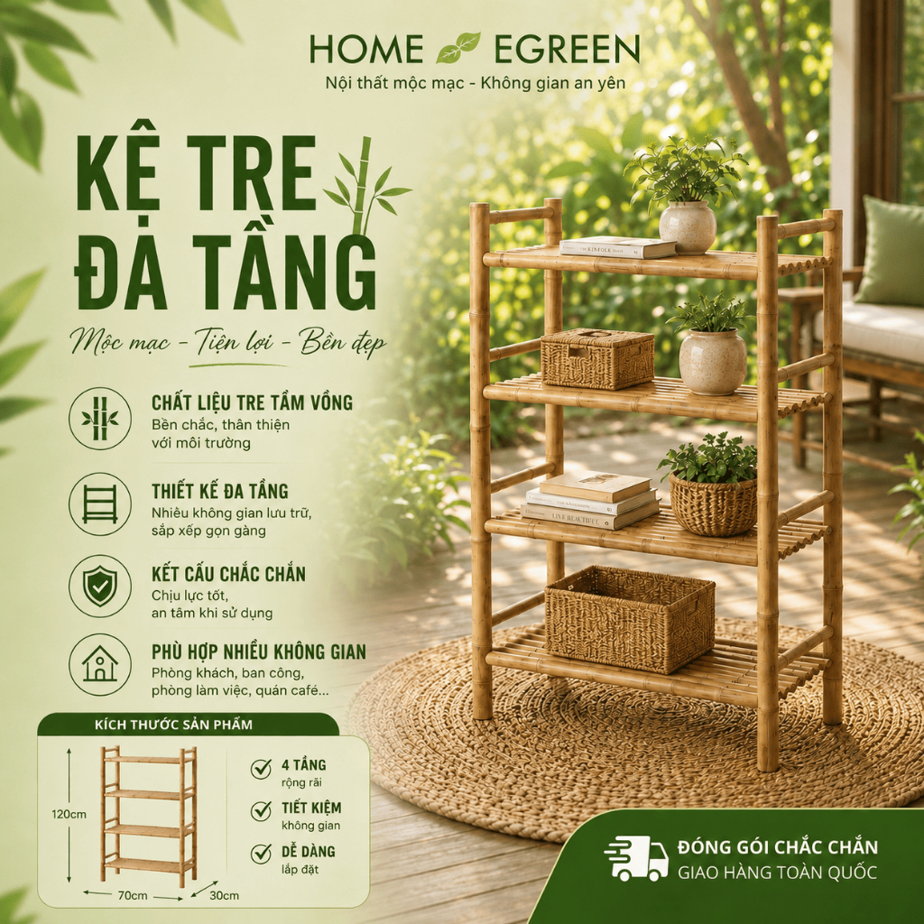 Kệ Tre Đa Tầng Home Egreen Kệ Tre Đa Năng Cho Phòng Khách Ban Công Homestay