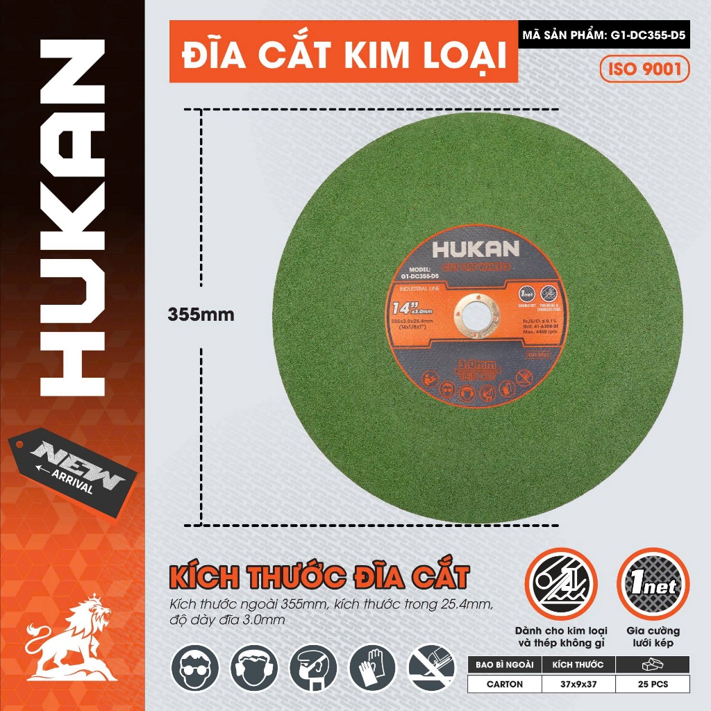Đá cắt kim loại 355mm HUKAN G1-DC355-D5