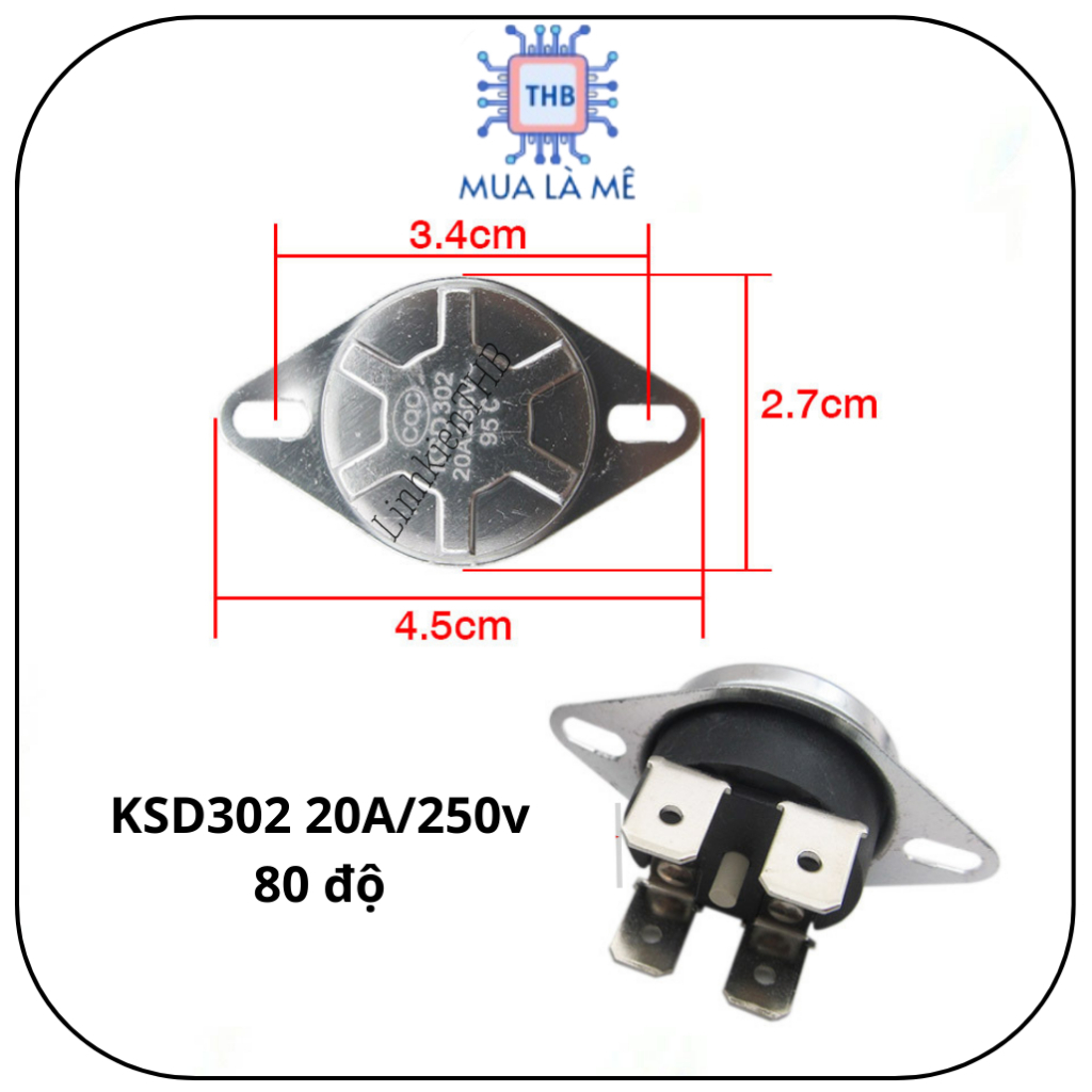 Rơ le nhiệt bình nóng lạnh 80 độ KSD302T KSD302X KSD302 20A 250V chất lượng cao - Linh kiện THB