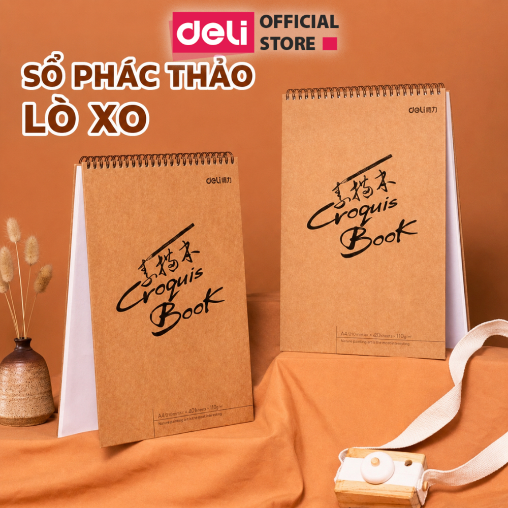 [HỌA CỤ DELI] Sổ tay vẽ chì phác thảo sketchbook Deli 40 tờ 80 trang 100gsm/110gsm A4/B5 dùng cho mỹ