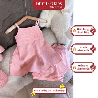 Set Áo 2 Dây Xếp Li Kèm Quần Đùi BÉ CƯNG Dành Cho Bé Gái - 20Q