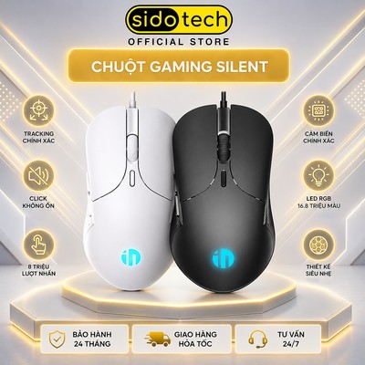 Chuột máy tính có dây silent SIDOTECH INPHIC B1 gaming chống ồn 6 nút bấm nhẹ led 8800DPI có app văn phòng laptop PC