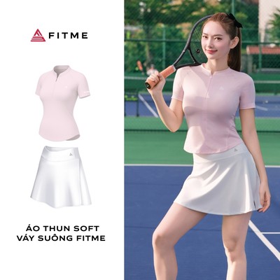 Bộ đồ tennis, cầu lông, pickleball nữ Fitme áo thun SOFT, chân váy chữ A GOC may 2 lớp kèm quần bảo hộ