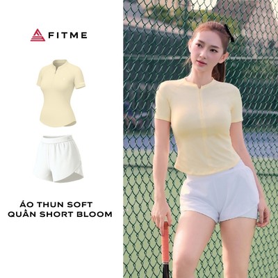 Bộ đồ tennis, pickleball, cầu lông nữ Fitme áo thun SOFT, quần short Bloom chất liệu cao cấp