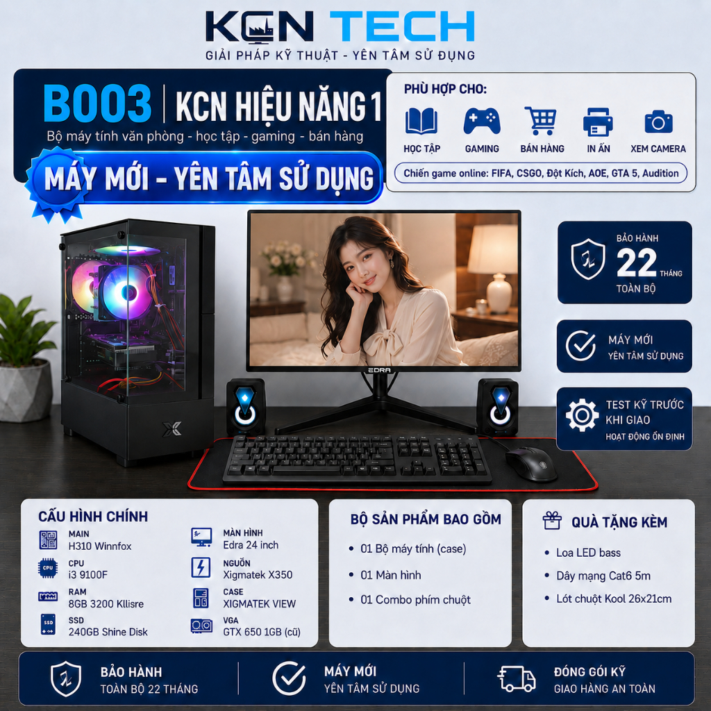 Bộ Máy Tính Gaming Chiến Game Online FIFA CSGO Đột Kích AOE GTA 5 Audition i3-9100F RAM 8GB SSD 240G