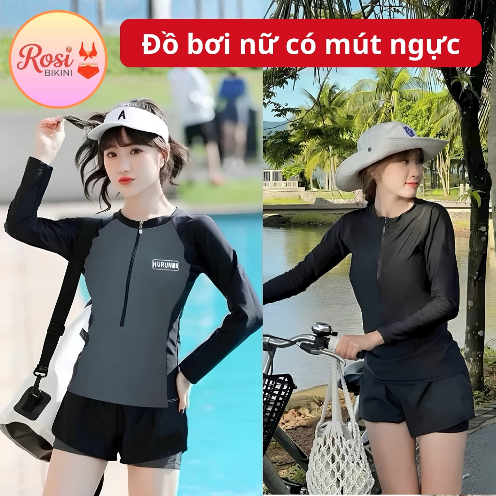 Đồ bơi nữ kín đáo quần đùi 2 lớp tay ngắn/dài thể thao chất thun co dãn thoải mái đi biển, đi bơi