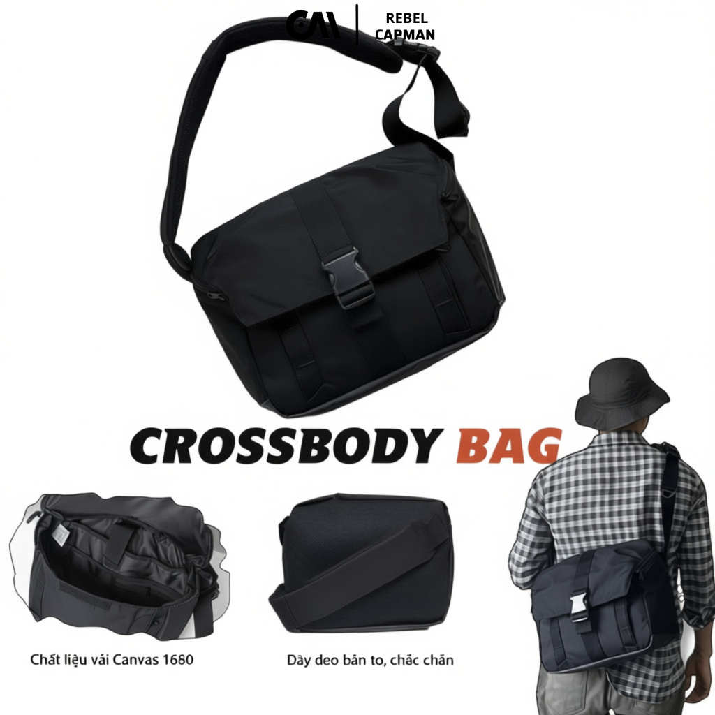 REBELCAPMAN - Túi Đeo Chéo Nam Cao Cấp Chống Nước Bigsize 100% Polyester Bag Kích Thước 35x25x10
