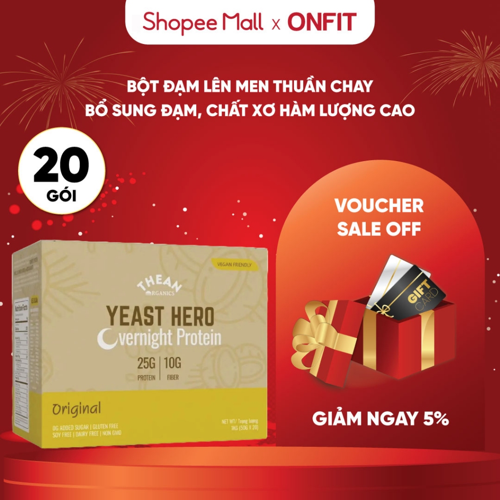 Bột Đạm Lên Men Thuần Chay Hữu Cơ Yeast Hero Protein Overnight 1KG (20 gói x 31g) The An Organics
