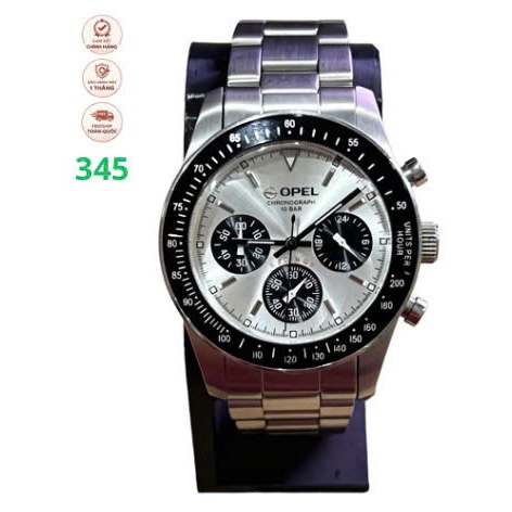 Đồng hồ OPEL Chronograph Quartz – Mặt Trắng 3 Subdial – Dây Thép – 10 ATM