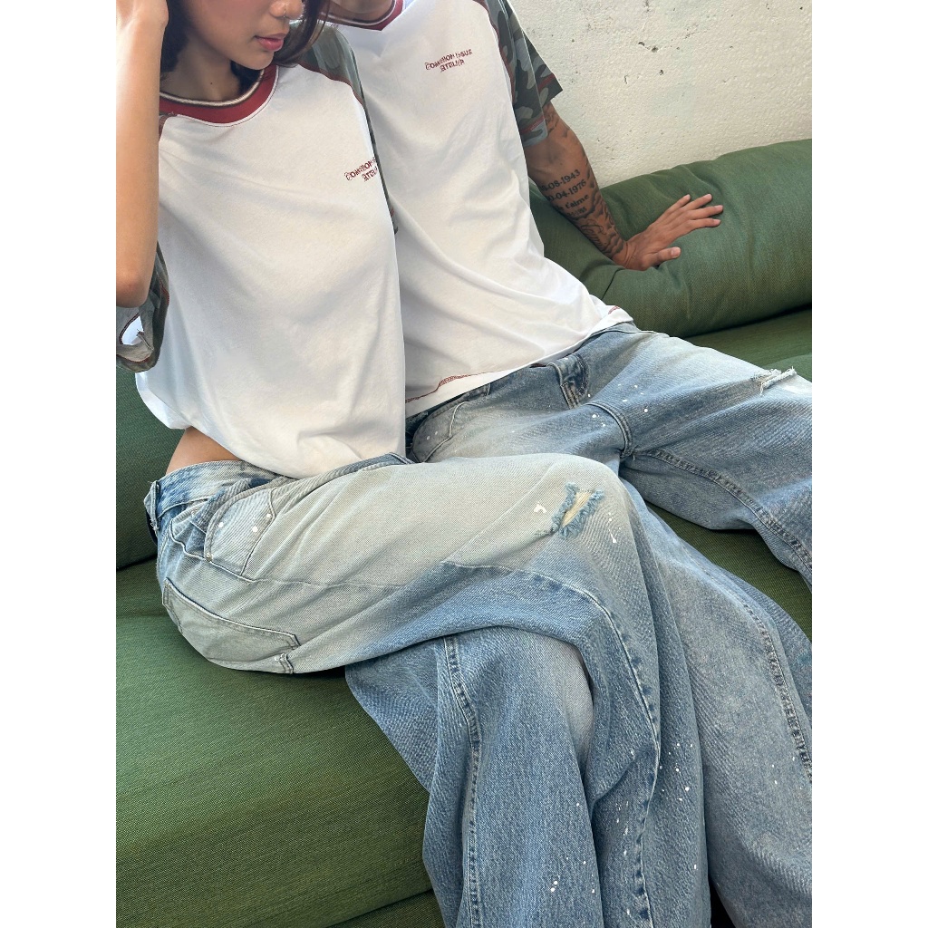 Quần Jeans Wash Dài Unisex Form Baggy Straight "HICKORY” Premium Denim Họa Tiết Vẩy Sơn Thủ Công | Common Issue | BigBuy360 - bigbuy360.vn