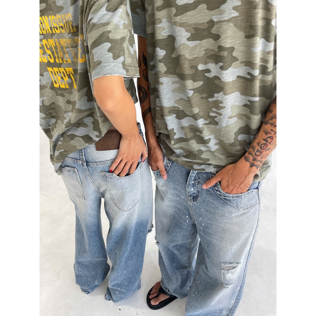 Quần Jeans Wash Dài Unisex Form Baggy Straight "HICKORY” Premium Denim Họa Tiết Vẩy Sơn Thủ Công | Common Issue | BigBuy360 - bigbuy360.vn