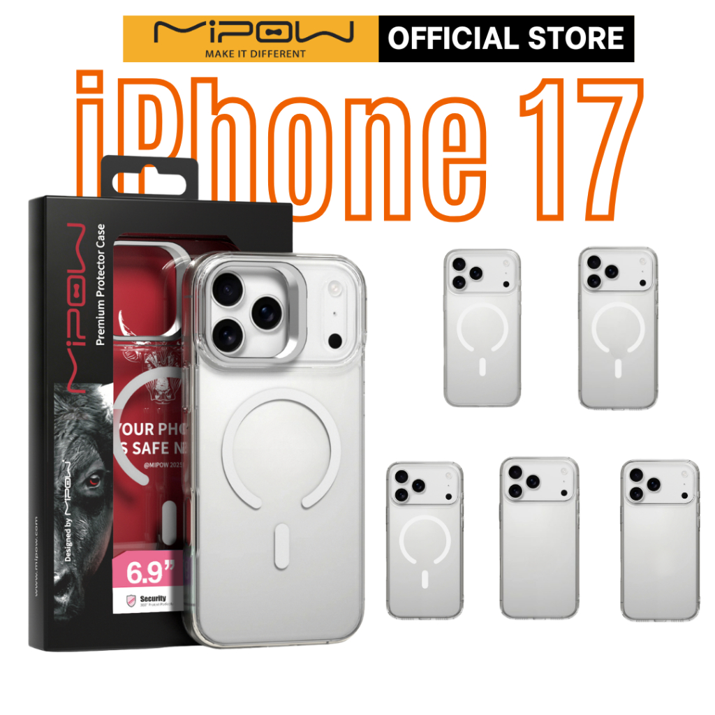 Ốp Lưng Trong Suốt Mipow Cho iPhone 17 Series 2025 Chính Hãng, Chống Ố Vàng, Chống Sốc, MagSafe/Khôn