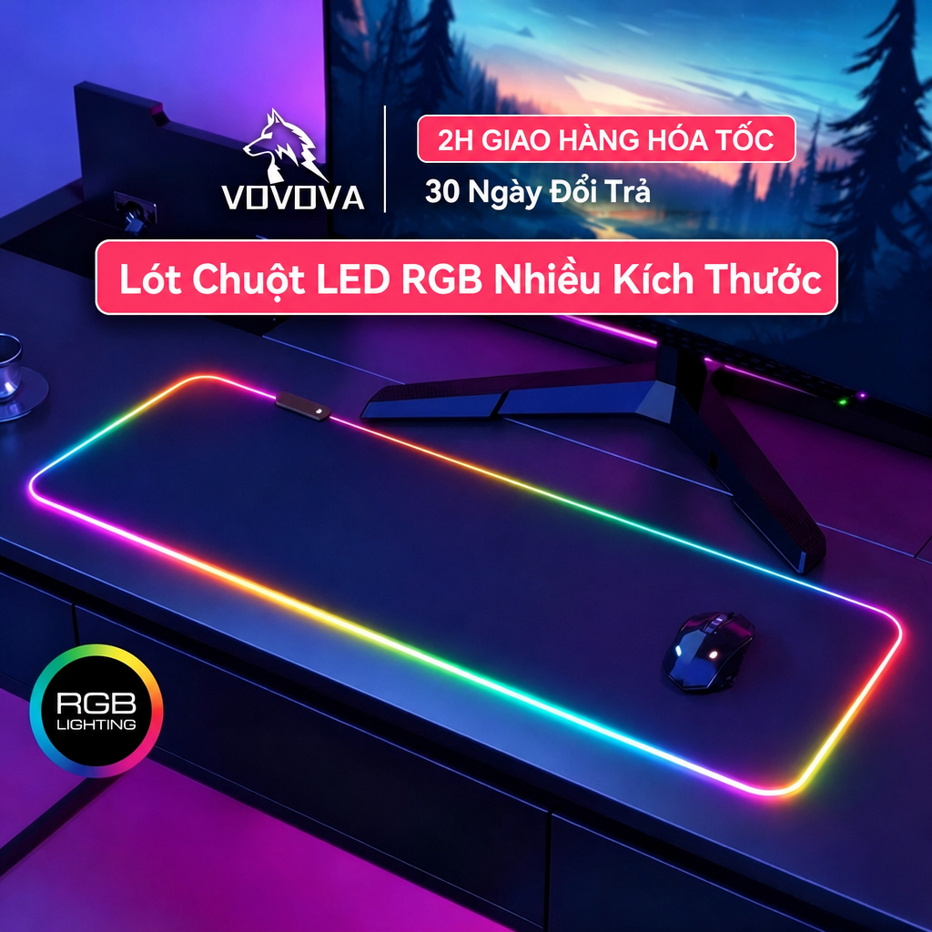 Lót chuột bàn phím cỡ to - Miếng lót chuột LED RGB siêu đẹp - Pad chuột chơi game cỡ lớn chống trượt | BigBuy360 - bigbuy360.vn