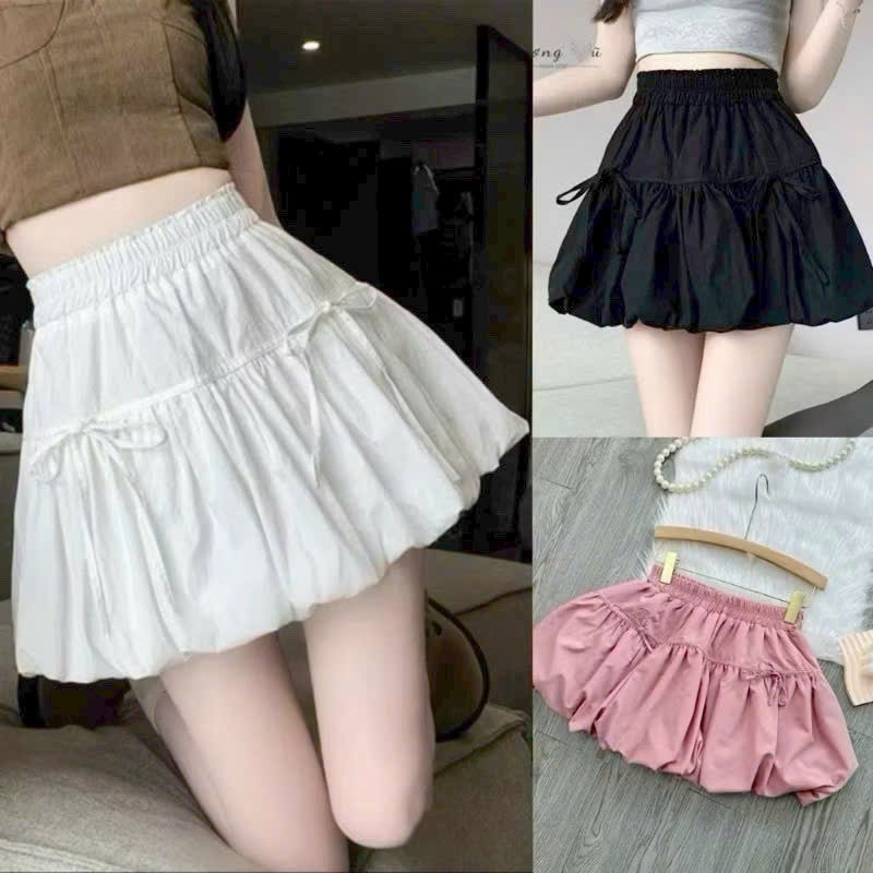 💥[Q114] CHÂN VÁY DÁNG BÍ phối NƠ LƯNG THUN có lót trong dáng ngắn xinh xắn - L2M