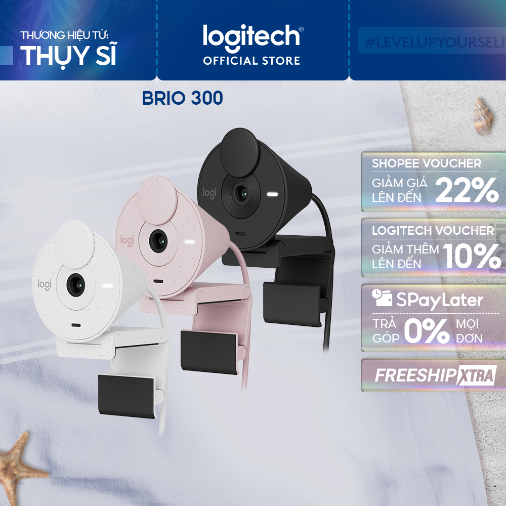 Webcam Full HD Logitech Brio 300 - Micrô giảm tiếng ồn, USB-C, tự động chỉnh ánh sáng