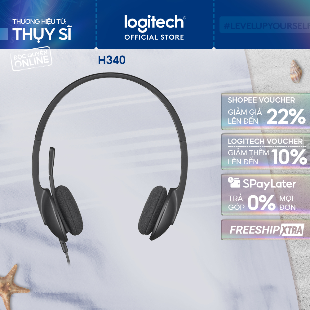 Tai nghe có dây Logitech H340 - Mic giảm ồn, kết nối USB-A