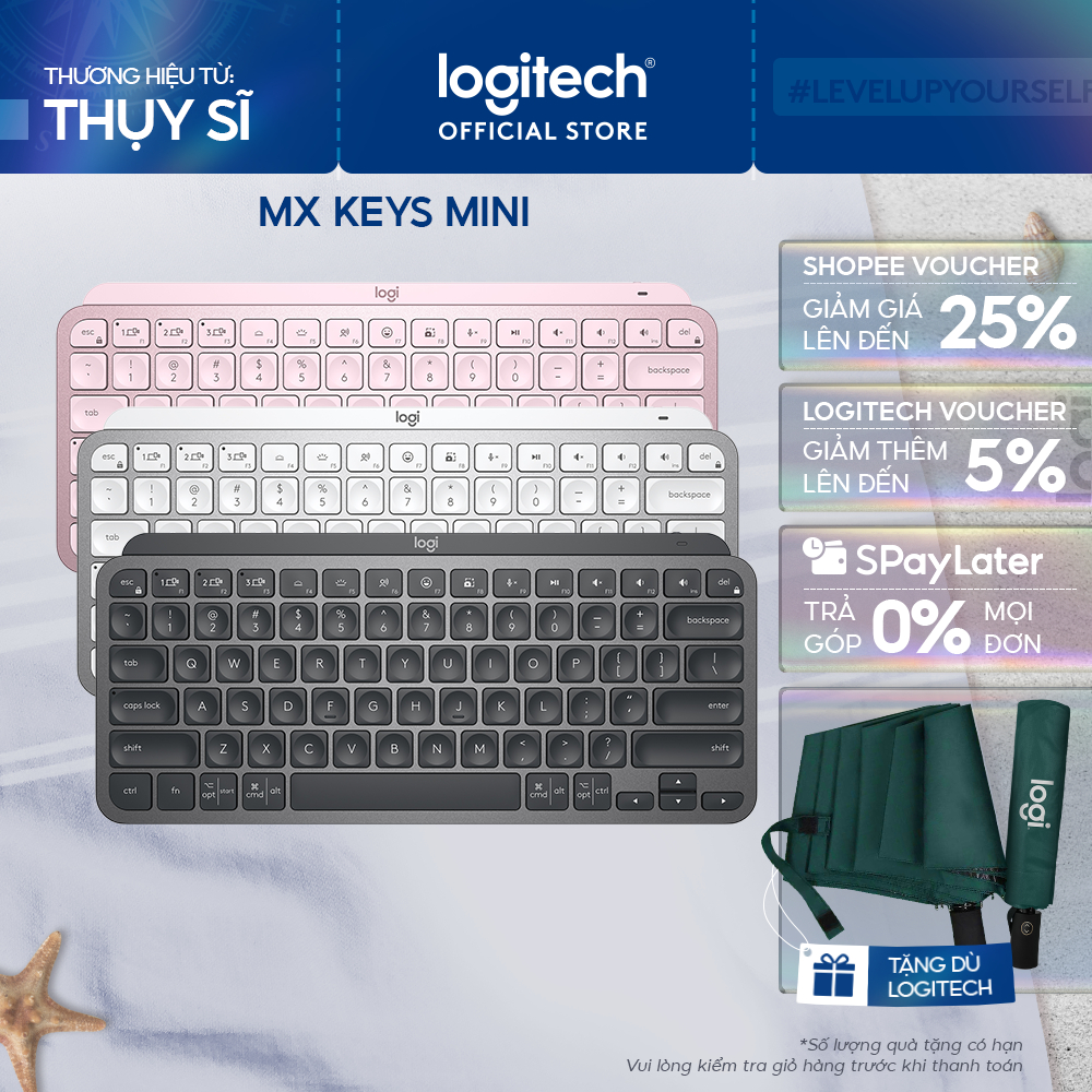 Bàn phím không dây Bluetooth Logitech MX Keys Mini - Nhỏ gọn, Phím tắt thông minh