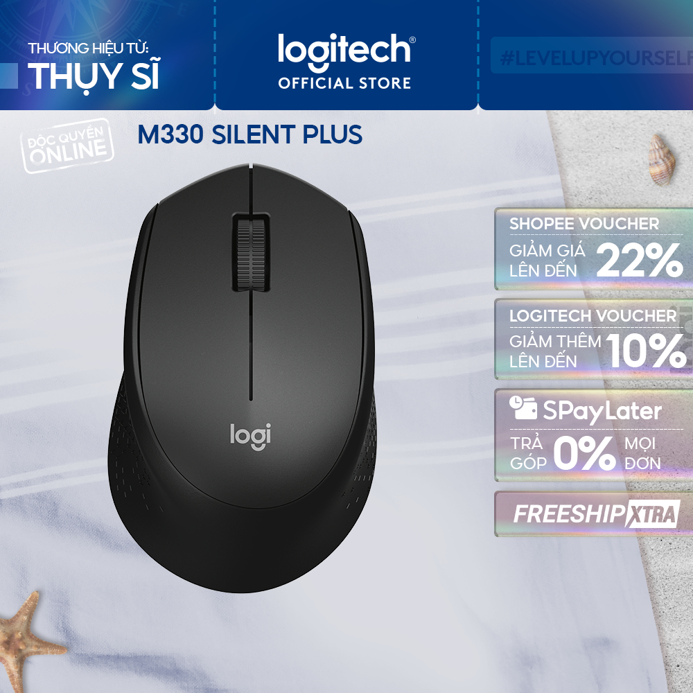 Chuột không dây Logitech M330 Silent Plus - Giảm ồn, USB, thuận tay phải, PC/ Laptop