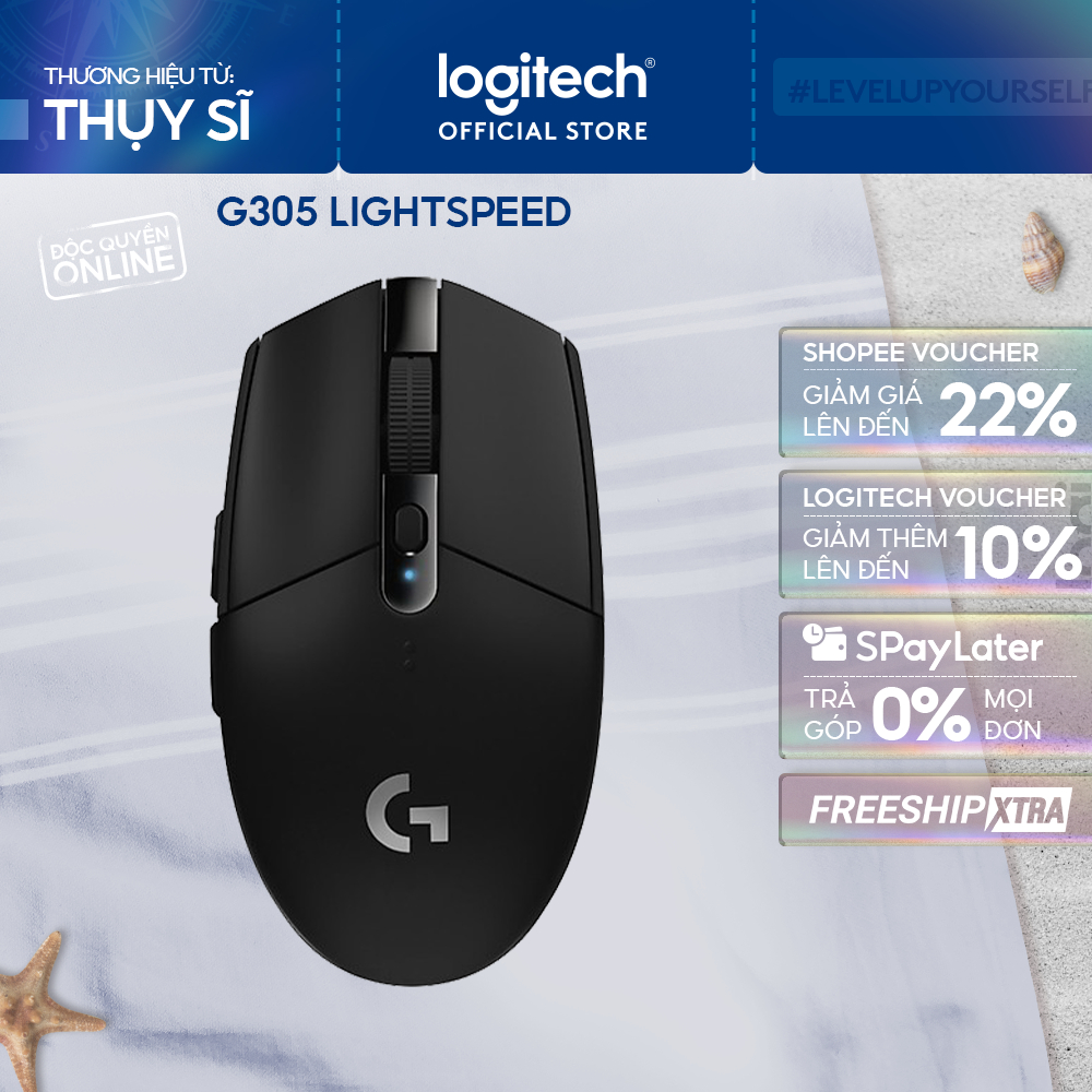 Chuột gaming không dây Logitech G G305 LIGHTSPEED - Hero 12K DPI, Nhẹ 99g, 6 nút lập trình, Pin 250h