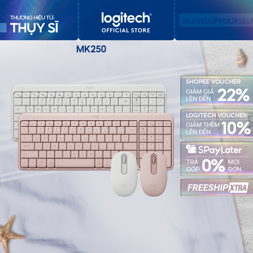 Combo Bàn phím & chuột không dây Bluetooth Logitech MK250 - dễ kết nối, thiết lập, thiết kế nhỏ gọn