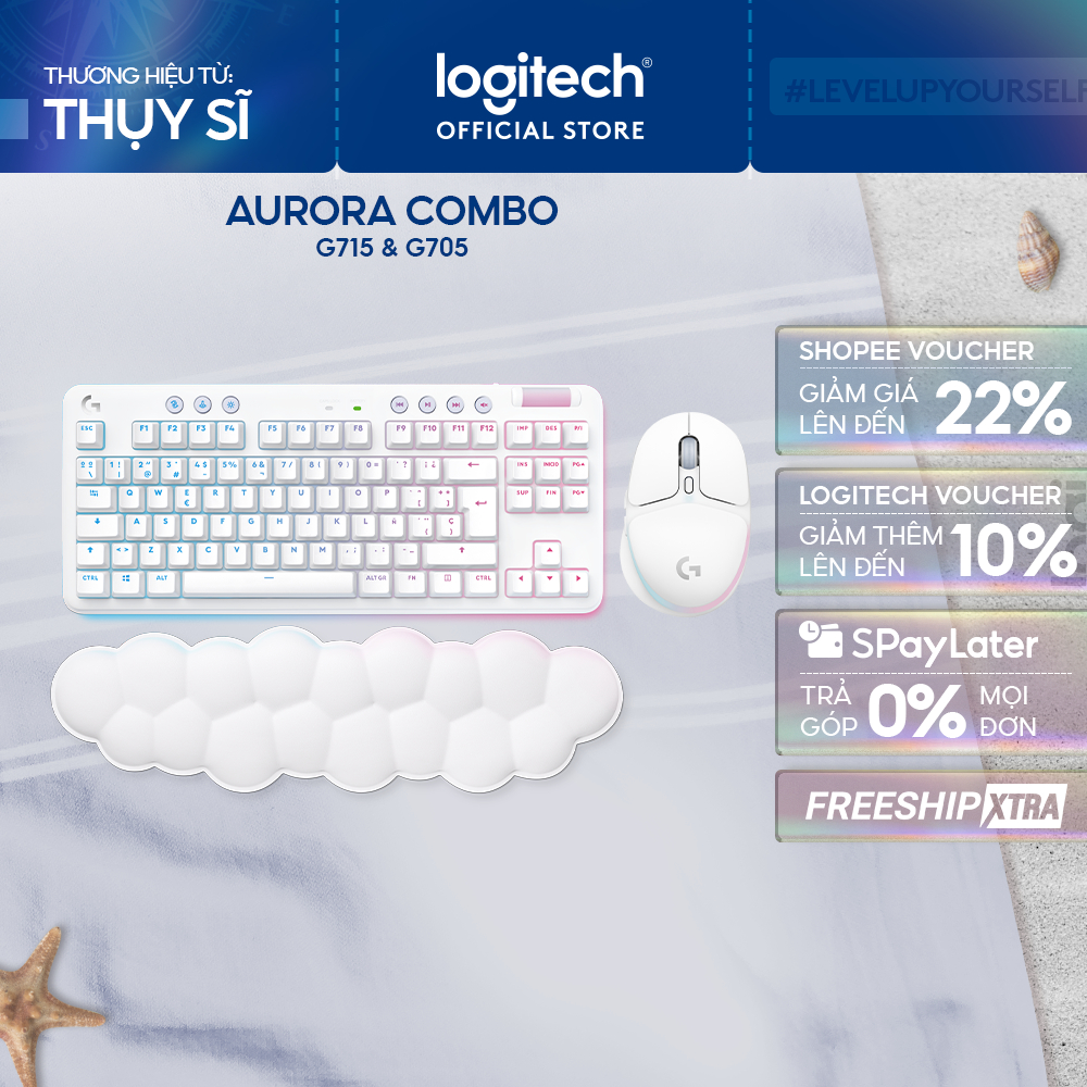 Combo gaming không dây Logitech G Aurora, bàn phím gaming G715 TKL Aurora,Chuột game G705 Aurora