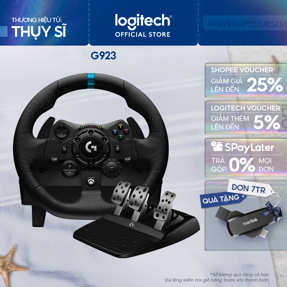 Vô lăng & bàn đạp chơi game Logitech G923 - Phản hồi lực TRUEFORCE, ly hợp kép, tay cầm bọc da