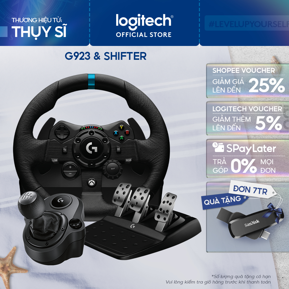 Combo Vô lăng bàn đạp chơi game Logitech G923 và Cần Số Logitech Shifter - Phản hồi lực TRUEFORCE 10